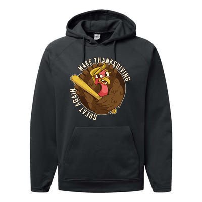 Make Thanksgiving Great Again Pro Trump Turkey Bat Performance Fleece Hoodie