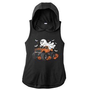 Monster Truck Ghost Pumpkin Halloween Costume Ladies PosiCharge Tri-Blend Wicking Draft Hoodie Tank