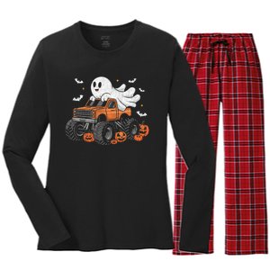 Monster Truck Ghost Pumpkin Halloween Costume Women's Long Sleeve Flannel Pajama Set 