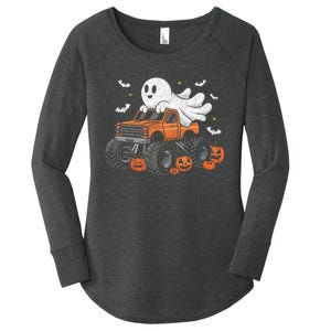 Monster Truck Ghost Pumpkin Halloween Costume Women's Perfect Tri Tunic Long Sleeve Shirt