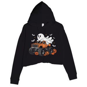 Monster Truck Ghost Pumpkin Halloween Costume Crop Fleece Hoodie