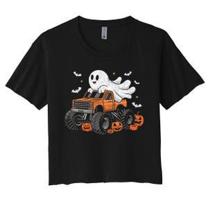 Monster Truck Ghost Pumpkin Halloween Costume Women's Crop Top Tee