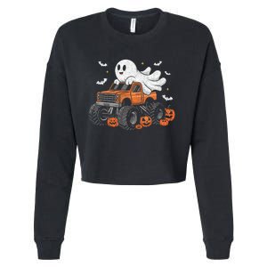 Monster Truck Ghost Pumpkin Halloween Costume Cropped Pullover Crew