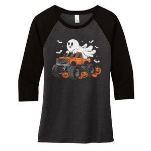 Monster Truck Ghost Pumpkin Halloween Costume Women's Tri-Blend 3/4-Sleeve Raglan Shirt