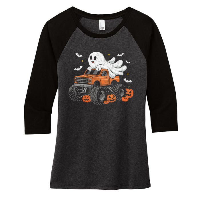 Monster Truck Ghost Pumpkin Halloween Costume Women's Tri-Blend 3/4-Sleeve Raglan Shirt