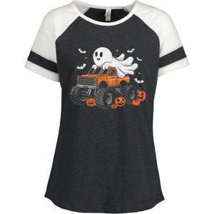 Monster Truck Ghost Pumpkin Halloween Costume Enza Ladies Jersey Colorblock Tee