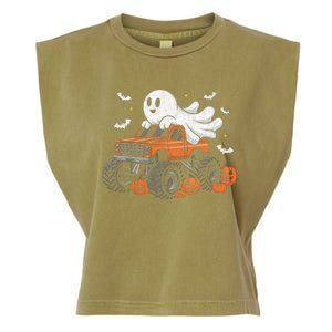 Monster Truck Ghost Pumpkin Halloween Costume Garment-Dyed Women's Muscle Tee