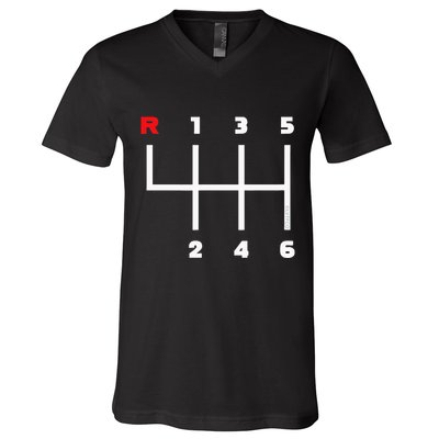 Manual Transmission Gear Shifter Pattern V-Neck T-Shirt