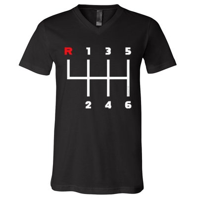 Manual Transmission Gear Shifter Pattern V-Neck T-Shirt