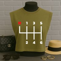 Manual Transmission Gear Shifter Pattern Garment-Dyed Women's Muscle Tee