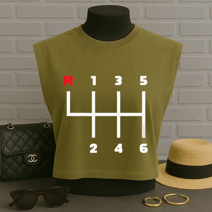 Manual Transmission Gear Shifter Pattern Garment-Dyed Women's Muscle Tee