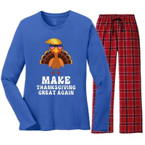 Make Thanksgiving Great Again Trump Holiday Turkey 2024 Women's Long Sleeve Flannel Pajama Set 