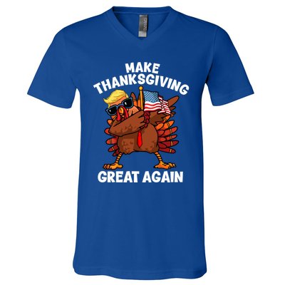 Make Thanksgiving Great Again Dabbing Turkey Trump American Gift V-Neck T-Shirt