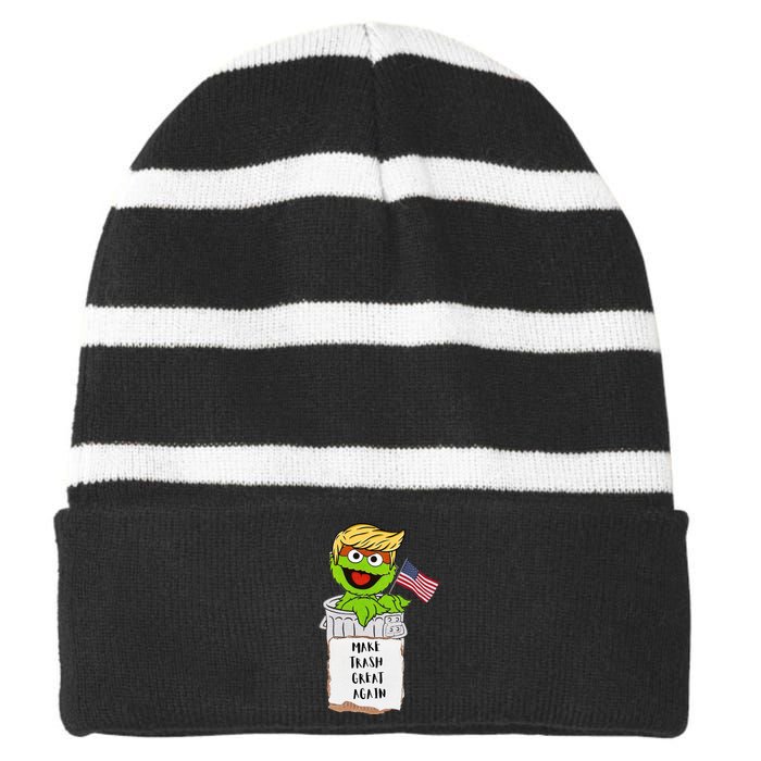 Make Trash Great Again Trump Garbage Reference Striped Beanie with Solid Band