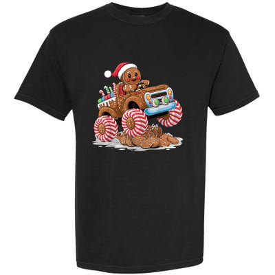 Monster Truck Gingerbread Man Funny Christmas Baking Garment-Dyed Heavyweight T-Shirt