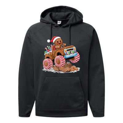 Monster Truck Gingerbread Man Funny Christmas Baking Performance Fleece Hoodie