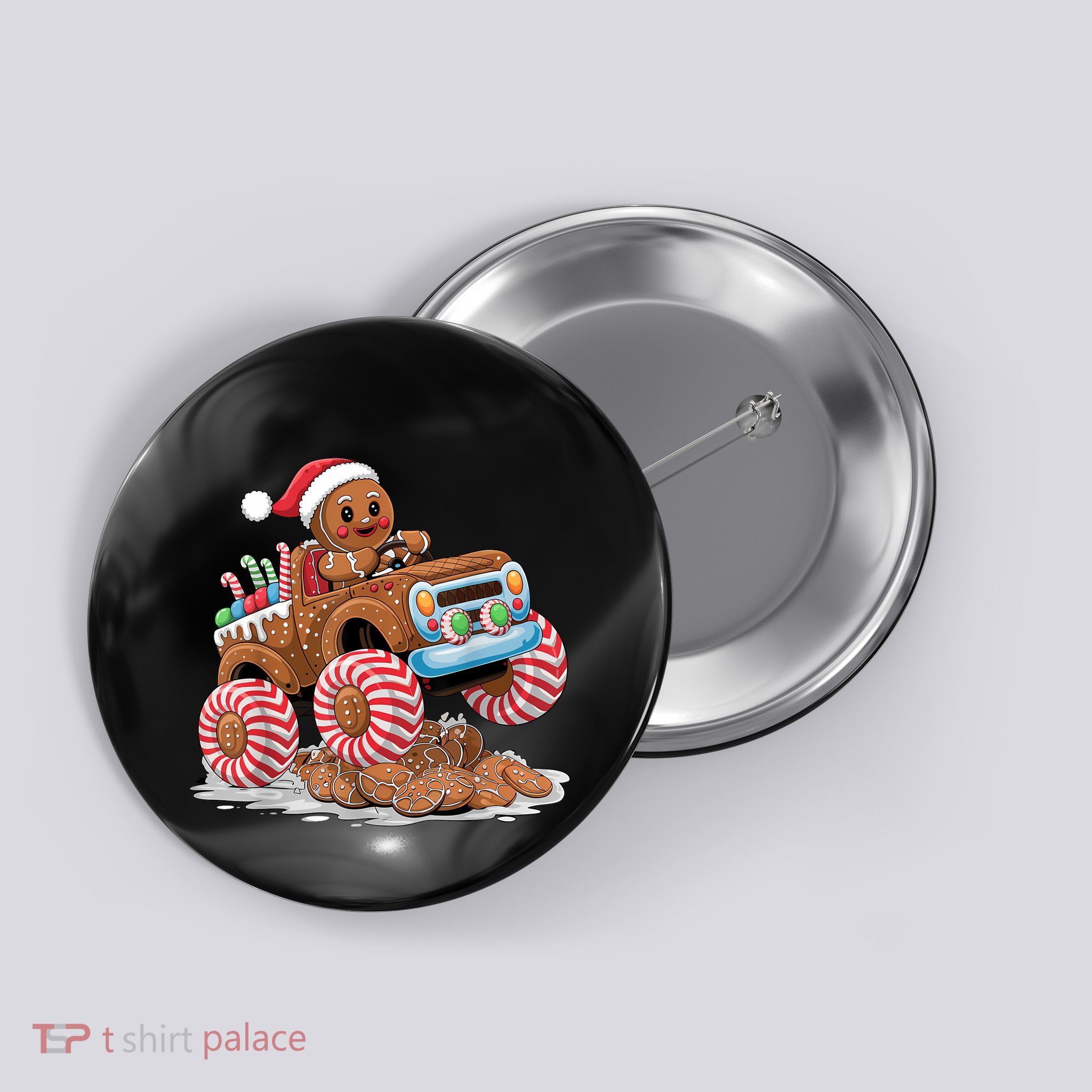 Monster Truck Gingerbread Man Funny Christmas Baking Button