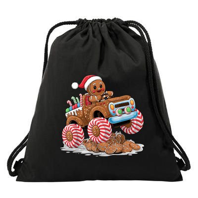 Monster Truck Gingerbread Man Funny Christmas Baking Drawstring Bag