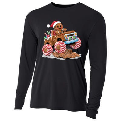 Monster Truck Gingerbread Man Funny Christmas Baking Cooling Performance Long Sleeve Crew