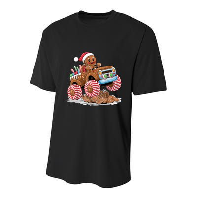 Monster Truck Gingerbread Man Funny Christmas Baking Youth Performance Sprint T-Shirt