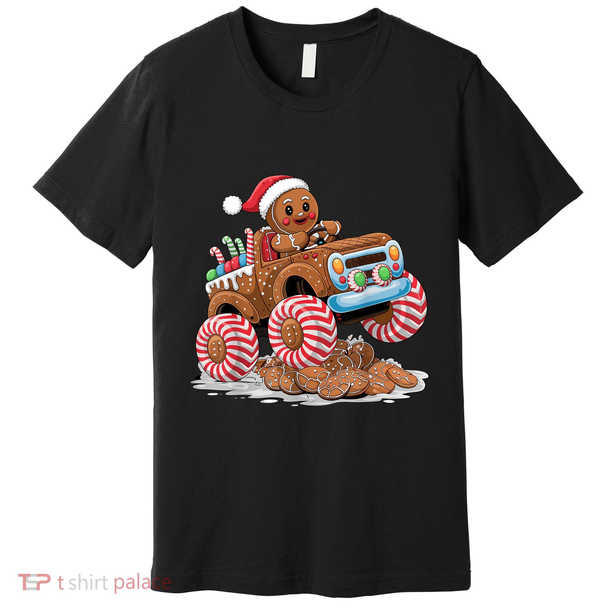 Monster Truck Gingerbread Man Funny Christmas Baking Premium T-Shirt