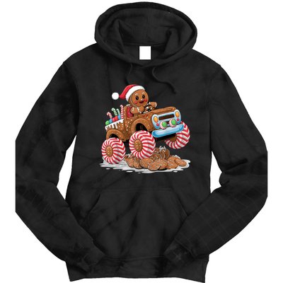 Monster Truck Gingerbread Man Funny Christmas Baking Tie Dye Hoodie