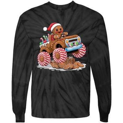 Monster Truck Gingerbread Man Funny Christmas Baking Tie-Dye Long Sleeve Shirt