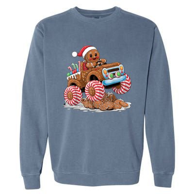 Monster Truck Gingerbread Man Funny Christmas Baking Garment-Dyed Sweatshirt