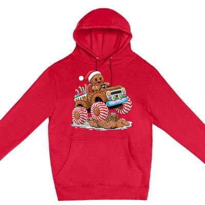 Monster Truck Gingerbread Man Funny Christmas Baking Premium Pullover Hoodie