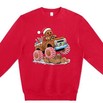 Monster Truck Gingerbread Man Funny Christmas Baking Premium Crewneck Sweatshirt