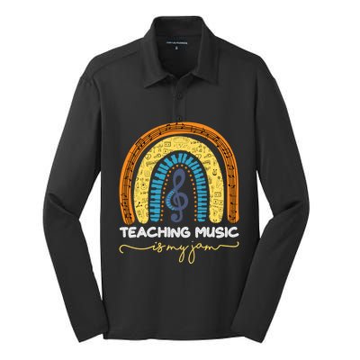 Musical Teacher Gift Teaching Music Is My Jam Rainbow Cute Gift Silk Touch Performance Long Sleeve Polo