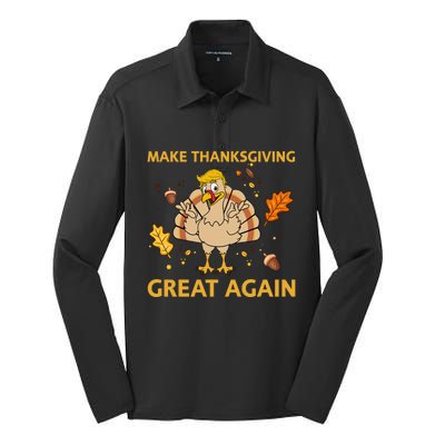 Make Thanksgiving Great Again Trump Turkey Funny 2024 Gift Silk Touch Performance Long Sleeve Polo