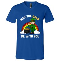 May The Gold Be With You Rainbow St Patricks Day Leprechaun Gift V-Neck T-Shirt