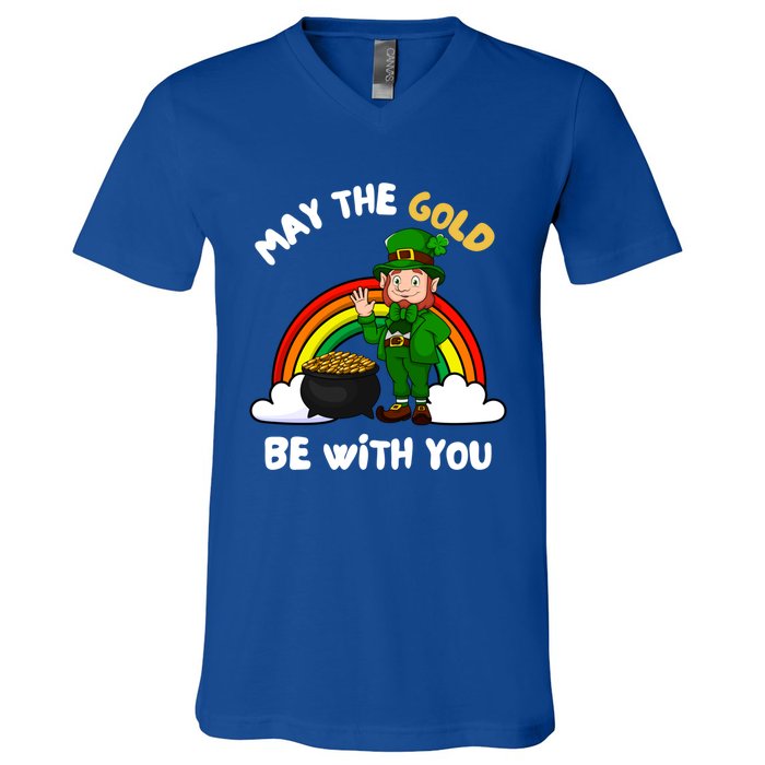 May The Gold Be With You Rainbow St Patricks Day Leprechaun Gift V-Neck T-Shirt