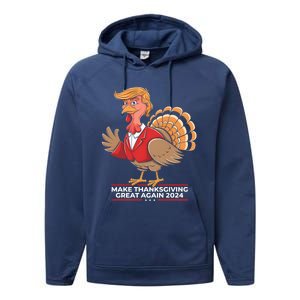 Make Thanksgiving Great Again Funny Trump Turkey Gift Performance Fleece Hoodie