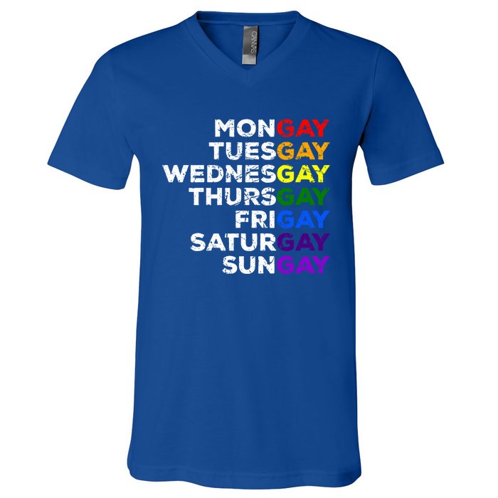 Mongay Tuesgay Gay Agenda Lgbtq Awareness Rainbow Funny Gift V-Neck T-Shirt