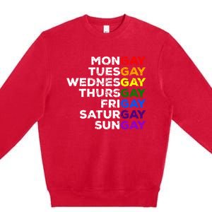 Mongay Tuesgay Gay Agenda Lgbtq Awareness Rainbow Funny Gift Premium Crewneck Sweatshirt