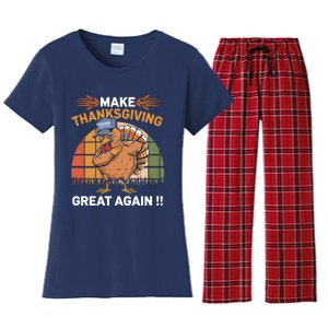 Make Thanksgiving Great Again Funny Turkey Day Women's Flannel Pajama Set