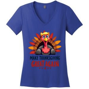 Make Thanksgiving Great Again Trump Holiday Turkey 2024 Gift Women's V-Neck T-Shirt