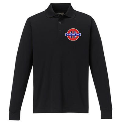 Mind The Gap Great London Vacation Tourist Performance Long Sleeve Polo