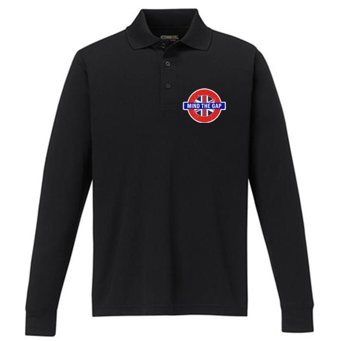 Mind The Gap Great London Vacation Tourist Performance Long Sleeve Polo