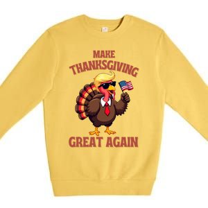 Make Thanksgiving Great Again Turkey Trump American Flag Great Gift Premium Crewneck Sweatshirt