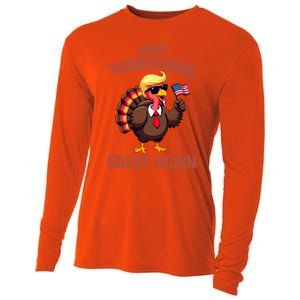 Make Thanksgiving Great Again Turkey Trump American Flag Great Gift Cooling Performance Long Sleeve Crew