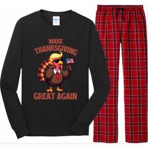 Make Thanksgiving Great Again Turkey Trump American Flag Great Gift Long Sleeve Pajama Set