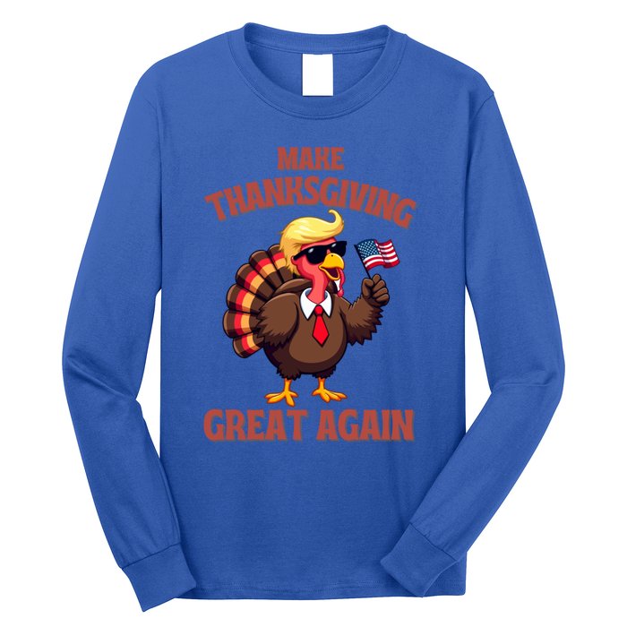 Make Thanksgiving Great Again Turkey Trump American Flag Great Gift Long Sleeve Shirt