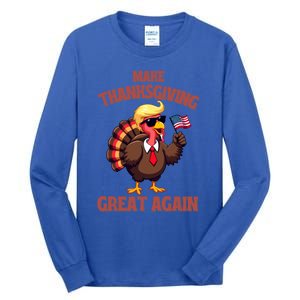 Make Thanksgiving Great Again Turkey Trump American Flag Great Gift Tall Long Sleeve T-Shirt