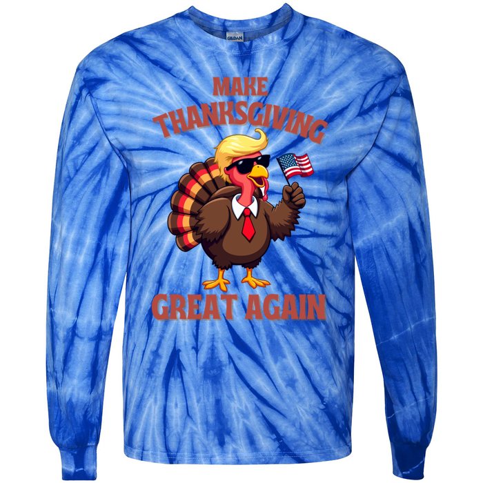 Make Thanksgiving Great Again Turkey Trump American Flag Great Gift Tie-Dye Long Sleeve Shirt