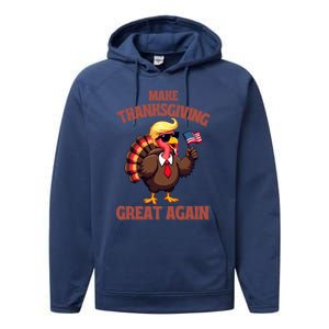 Make Thanksgiving Great Again Turkey Trump American Flag Great Gift Performance Fleece Hoodie