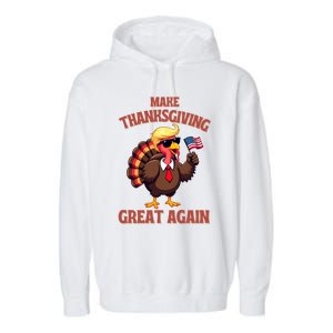 Make Thanksgiving Great Again Turkey Trump American Flag Great Gift Garment-Dyed Fleece Hoodie