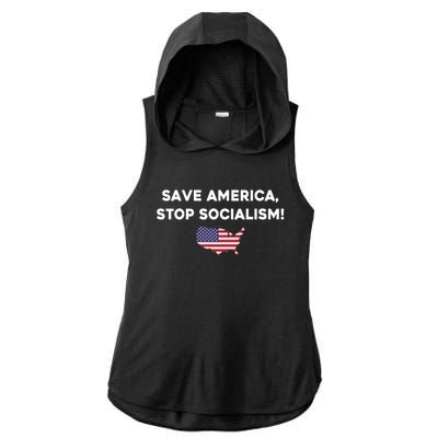 Marjorie Taylor Greene Wearing Save America Stop Socialism Ladies PosiCharge Tri-Blend Wicking Draft Hoodie Tank